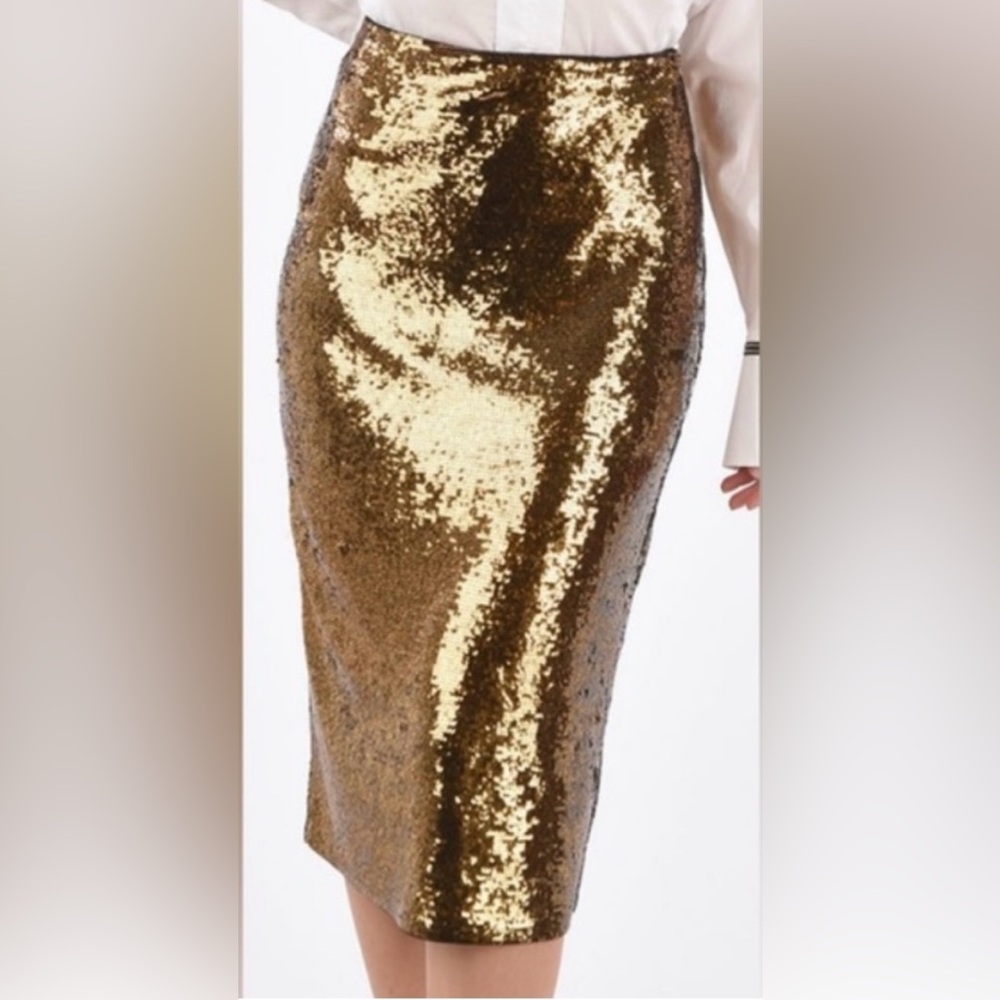 NWT Michael Michael Kors Black w Gold Sequins A-line Midi Skirt.